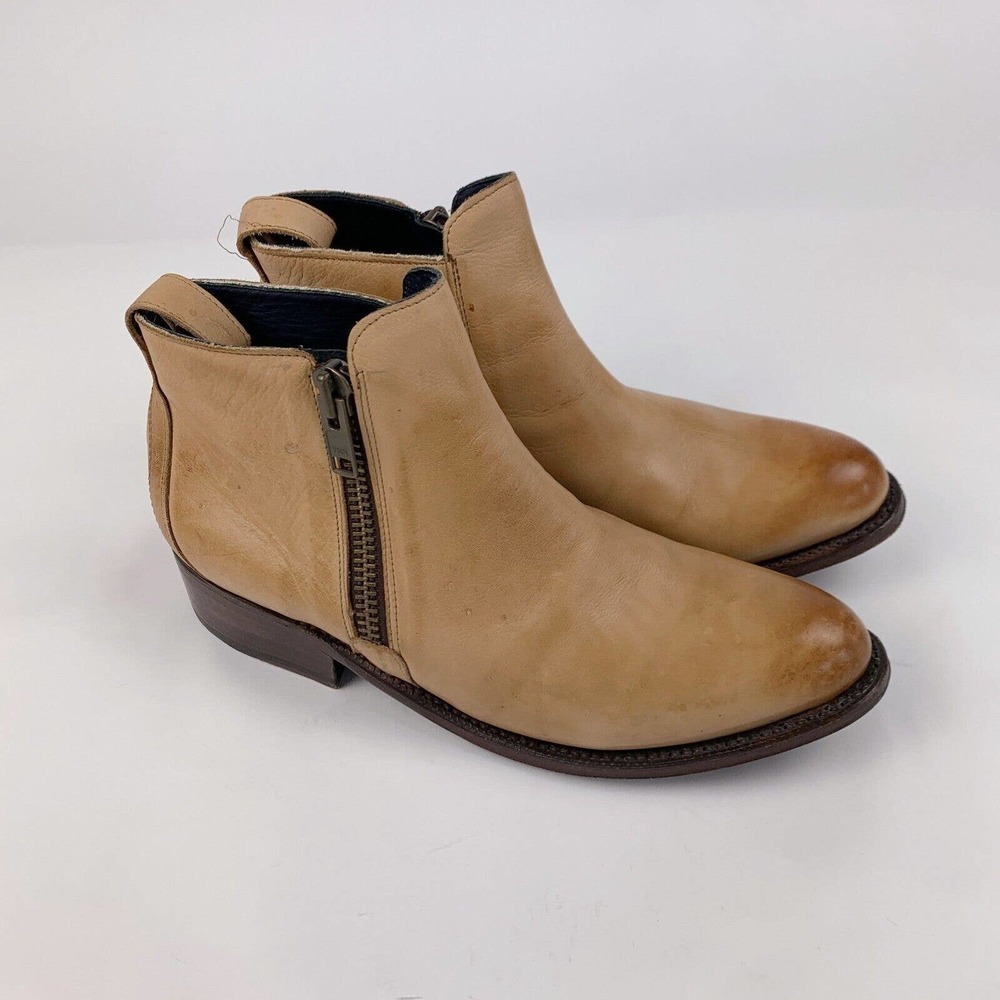 Dw Goodyear Welt Vero Cuoio Light Brown Leather Side Zip Booties Ankle Boots 12